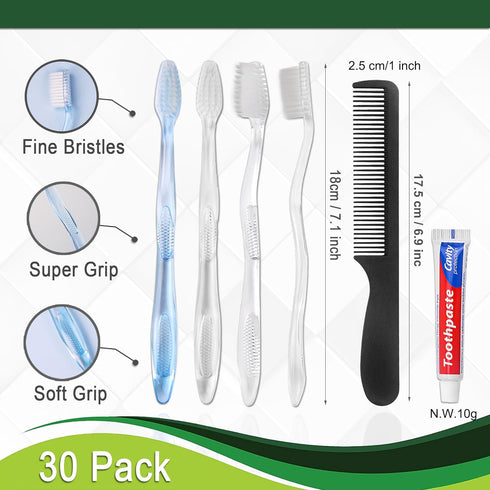 100 Pack Disposable Toothbrushes with Toothpaste and Comb, Individually Wrapped, 10g Travel Toothpaste, 7inch Comb