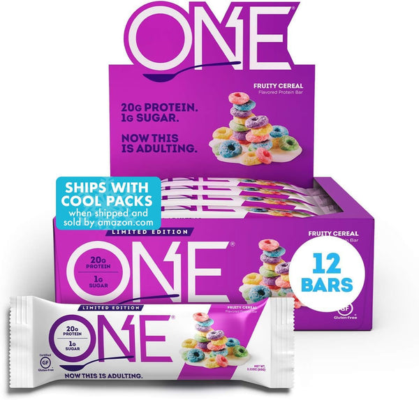 ONE Protein Bars, Fruity Cereal, Gluten Free with 20g Protein and 1g Sugar, 2.12 oz (12 Count) Pantry Staples