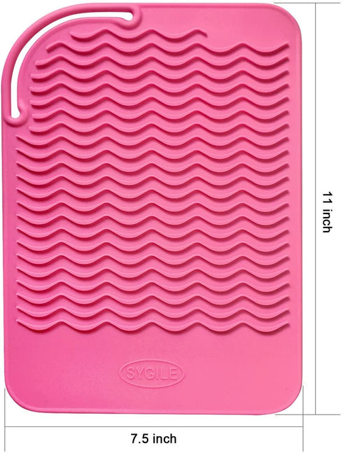 Large Size 11" X 7.5" Heat Resistant Silicone Travel Mat - Anti-Heat Pad for Hair Styling Tools, Baby Pink
