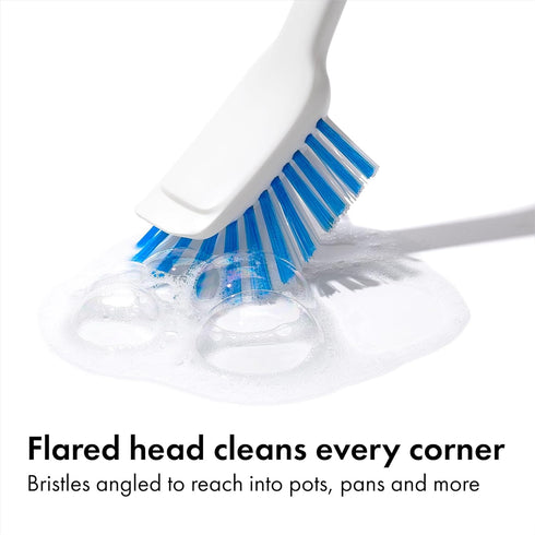 OXO Good Grips Dish Brush, Nylon Bristles with Built-in Scraper, Safe for Non-Stick Cookware, Non-Slip Handle