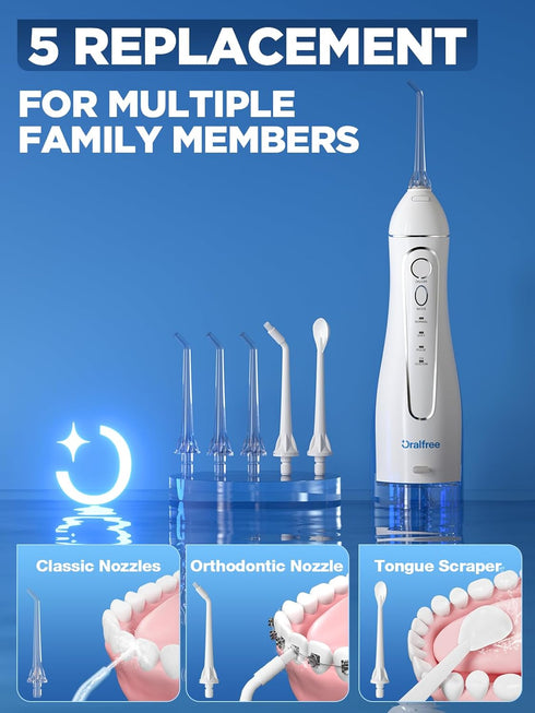 Oralfree Water Dental Flosser Cordless - 4 Modes Oral Irrigator, 300ML Rechargeable Portable IPX7 Waterproof
