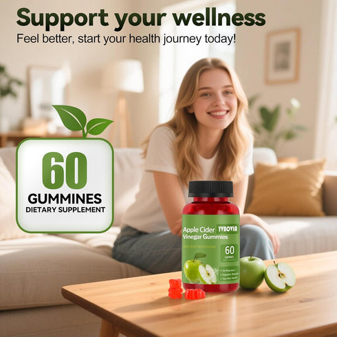 Yvbovia Gummies B12, Gummy (60) Apple Cider Vinegar with ACV Supplement Vitamins,Gluten Free, Vegan, Non-GMO