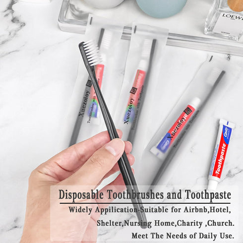 Disposable Toothbrushes with Toothpaste, Pack of 50, Black Toothbrush with 10g Toothpaste