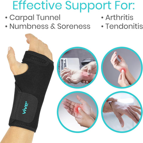 Vive Wrist Brace - Carpal Tunnel Compression Support Wrap for Men, Women, Sports Injuries - Removable Splint, Universal