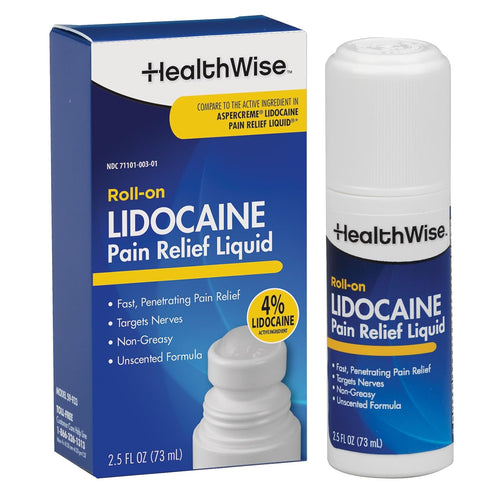 HealthWise 4% Lidocaine Roll-On, OTC Strength Pain Relief Liquid, 2.5 oz. 73 mL, Non-Greasy, Unscented