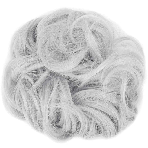 Lelinta Hair Bun Extensions - Wavy Curly Messy Donut Chignons Hair Piece Wig Hairpiece, Silver Grey