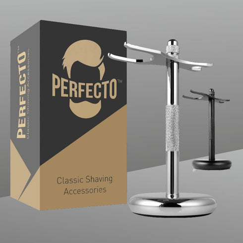 Perfecto Deluxe Chrome Razor and Brush Stand, The Best Safety Razor Stand, Prolongs Life of Shaving Brush, Metal