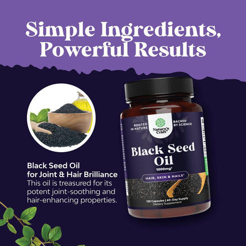 Cold Pressed Black Seed Oil Capsules - Vegan Nigella Sativa with Omega 3 6 9 Antioxidants for Hair Growth and Joint