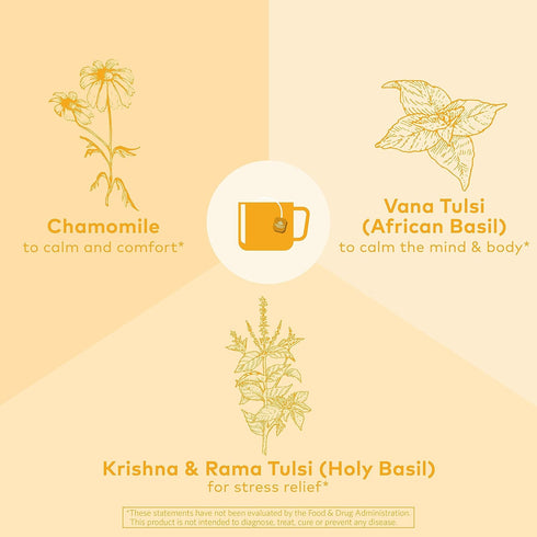 Organic India Tulsi Honey Chamomile Herbal Tea - Stress Relieving & Calming, 18 Infusion Bags, 3 Pack