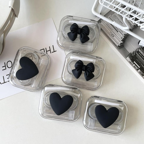 4 Pack 3D Design Cute Contact Lens Cases, Travel Eye Contacts Case Box Holder with Tweezers and Solution Bottle Kit