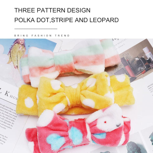 LADES Spa Headband - 6 Pack Makeup Headbands for Women, Bow Hair Band Soft Coral Fleece for Washing Face