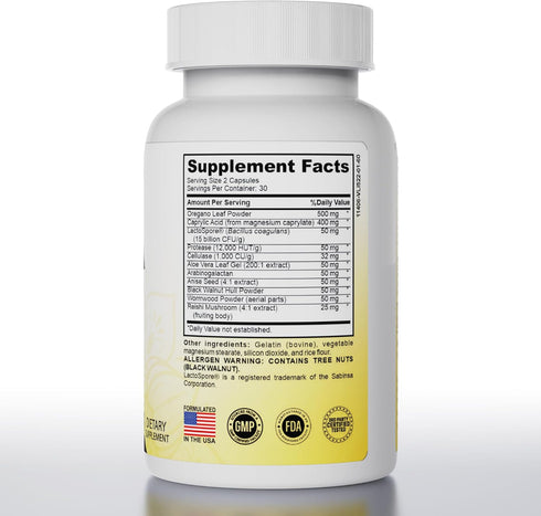 Pure Peak (60 Candida Cleanse - Gut & Colon Support Capsules) - for Men & Women - Natural Herbs for Intestinal Detox