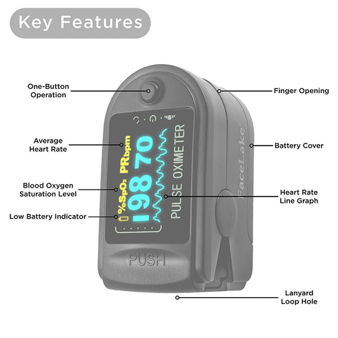 FL-350 Pulse Oximeter with Carrying Case, Batteries & Lanyard, Black