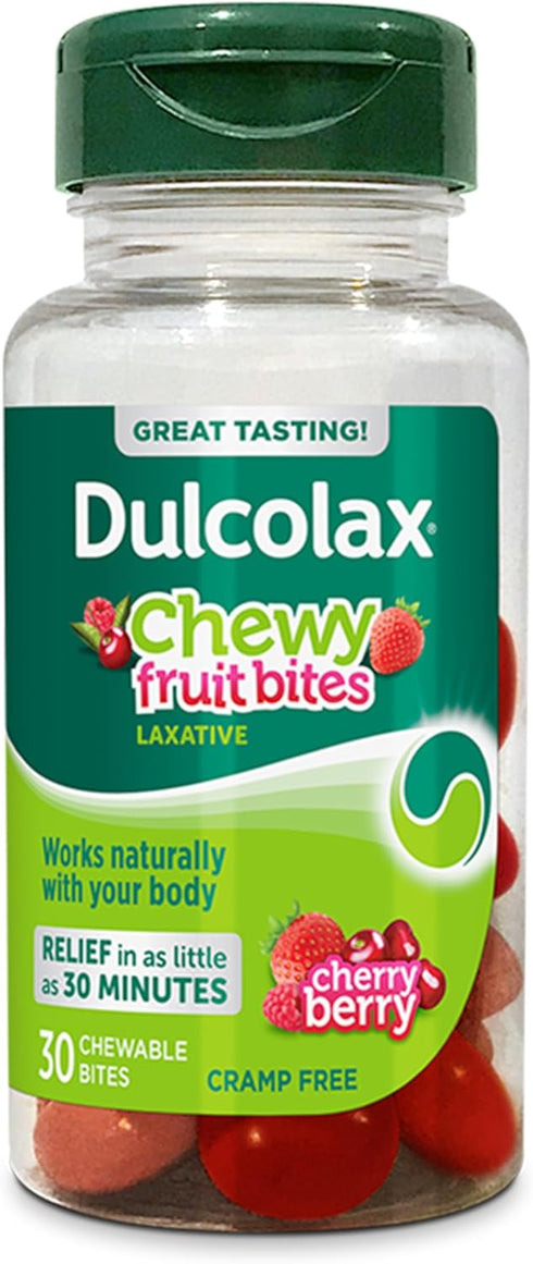 Dulcolax Saline Laxative Chewy Fruit Bites, Fast & Gentle Constipation Relief, Cherry Berry Flavor, 30 Count