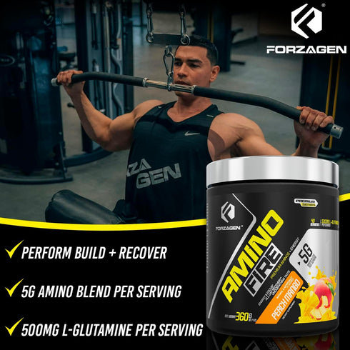 Forzagen Amino Fire, Essential Amino Energy Powder for Pre-Workout, Peach Mango, 40 Servings