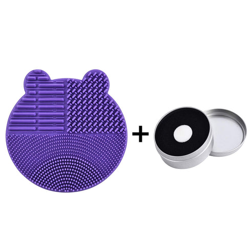 Silicon Makeup Brush Cleaner Mat with Drying Manual, Cosmetic Brush Cleaning Pad (Purple)