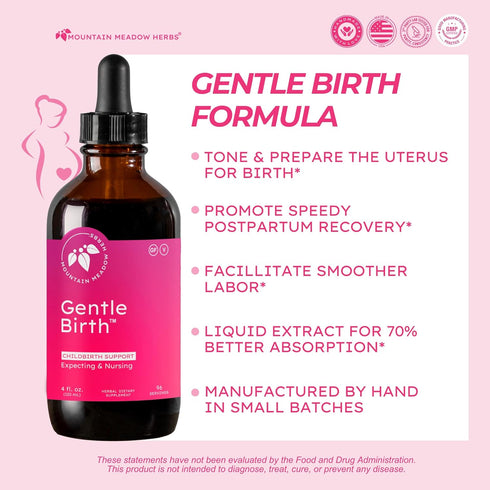 Mountain Meadow Herbs Gentle Birth - Fast Acting Liquid Herbal Extract for Birth Prep/Labor Support, 4oz