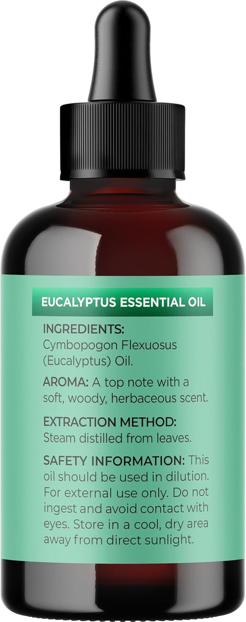 Pure Eucalyptus Essential Oil 4oz, Invigorating Home Spa Aromatherapy and Natural Bath Oil for Diffuser and DIY Skin