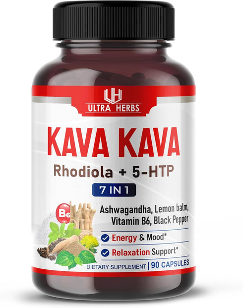 Kava Kava Capsules Supplement - 21,220MG Formula Enriched with Ashwagandha, 5-HTP, Rhodiola, Lemon Balm, Support Mood,