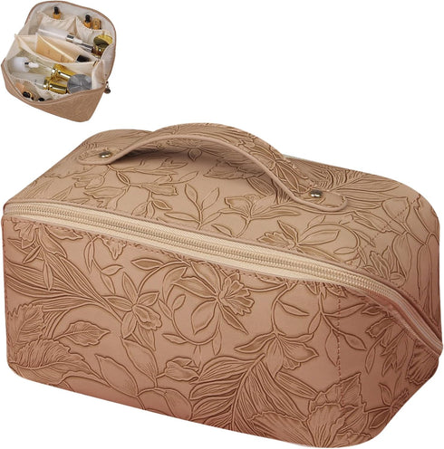 Large Capacity Makeup Bag, Waterproof PU Leather Travel Cosmetic Bag for Women and Girls