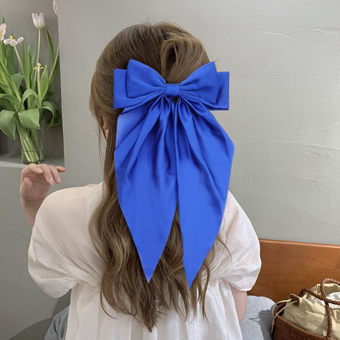 Lawie 6 Pack Oversized Satin Hair Bows for Women - Giant Bow Hair Clips with Long Silky Ribbon Tail
