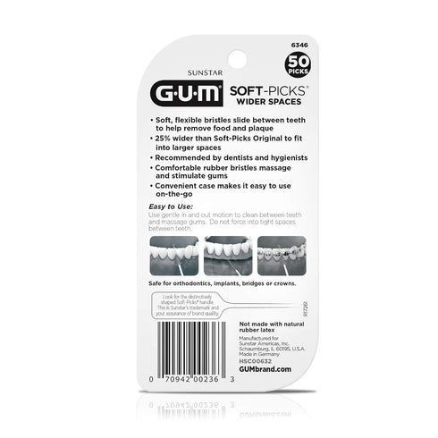 GUM Soft-Picks Wider Space, Easy to Use Dental Picks for Teeth Cleaning, 50ct with Carry Case