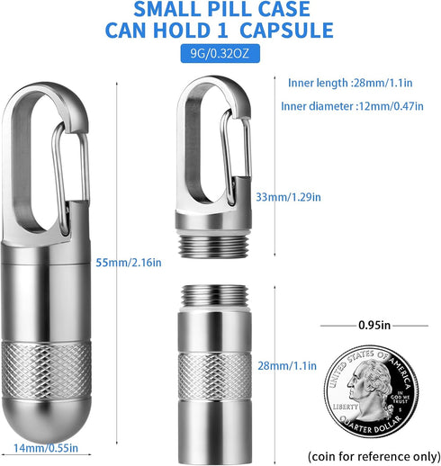 Small Titanium Pill Case | TISUR Keychain Pill Holder Travel Pill Box Container, Portable Waterproof Metal Pill Case