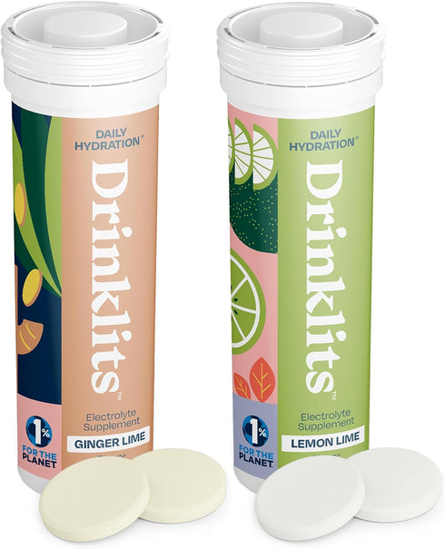 Drinklits Daily Hydration | Vitamins Electrolyte Tablets | Ginger-Lime and Lemon-Lime | 2 Pack