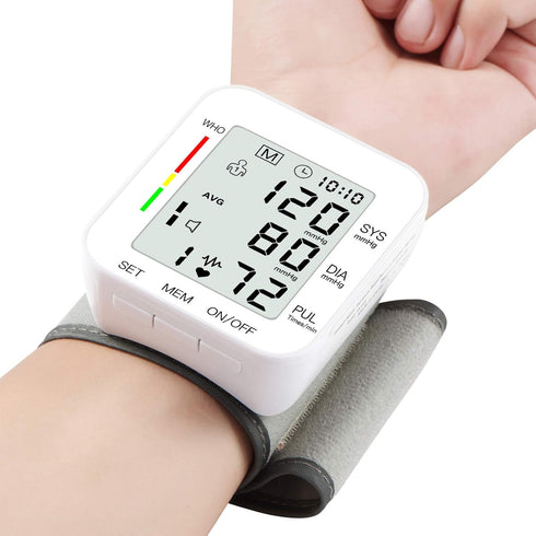 MMIZOO Wrist Blood Pressure Monitor Bp Monitor Large LCD Display Blood Pressure Machine Adjustable Wrist Cuff 5.31-7.68 inch Automatic 99x2 Sets Memory with Carrying Case for Home Use (W1681)