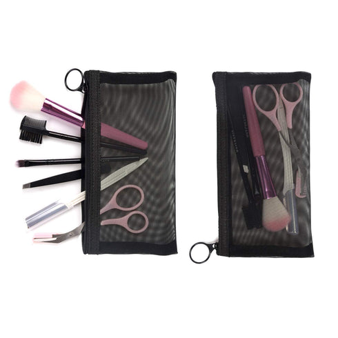patu Zipper Mesh Bags, Long Case, 5 Pieces, Black Travel Toiletry Kit Set, Beauty Makeup Cosmetic Accessories Organizer