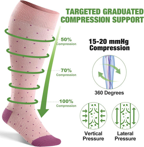 LIKAWEN 2 15-20 mmHg Pairs Bamboo Plus Size Compression Socks Wide Calf for Women and Men Knee High Support Stockings
