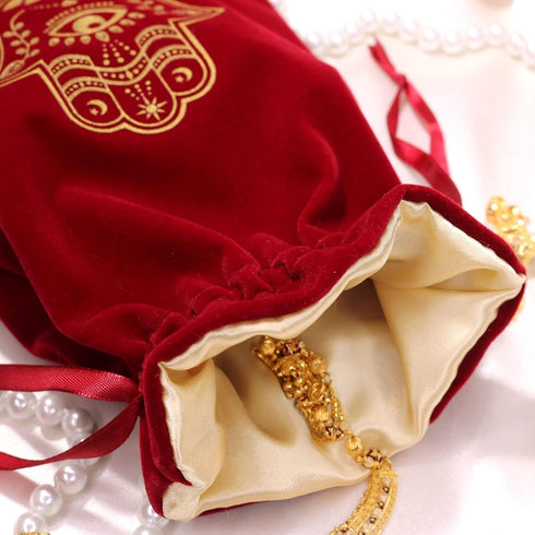 ARTSY CRAFTS 6x9" Hamsa Hand Velvet Jewelry Pouch - Gift Bags for Oracle Tarot Card Rune Dice Bag