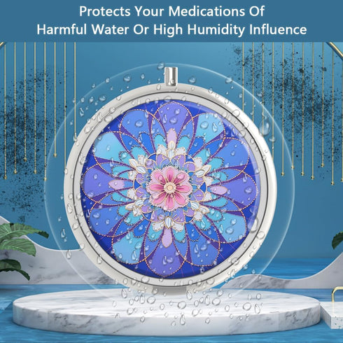 Portable Pill Box, 3 Compartment Medicine Case, Decorative Metal Organizer for Pocket or Purse, Unique Gift, Mandala