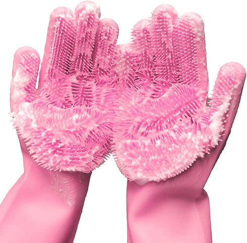 Yinceber Silicone Dishwashing Gloves, Pet Grooming Rubber Scrubbing for Dishes, Sponge Wash Cleaning