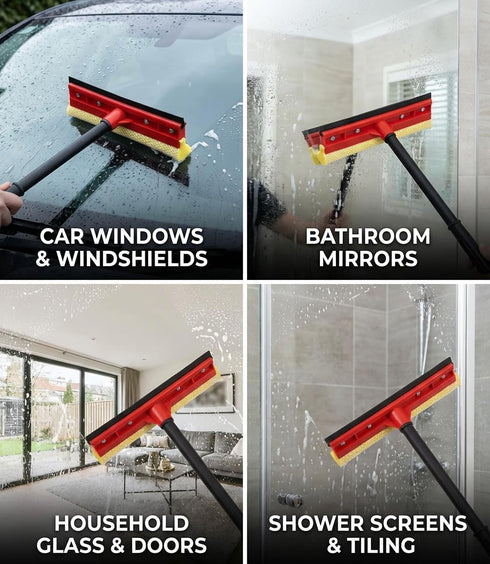 ZOLKER 2Pcs 2-in-1 Window Squeegee with Long Handle, Window Cleaner Tool, Glass Door Cleaner, Multi-Use Car Windshield