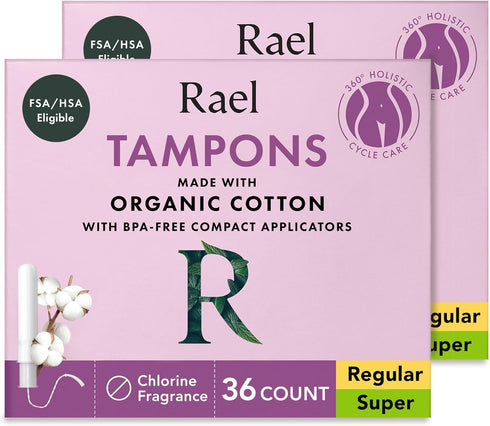 Rael Tampons, Compact Applicator Tampon Made with Organic Cotton, Multipack, Regular and