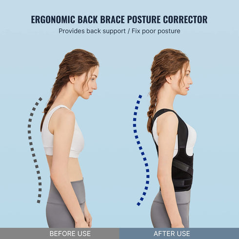 Fit Geno Back Brace Posture Corrector, Adjustable Full Back Support for Women and Men, Pain Relief