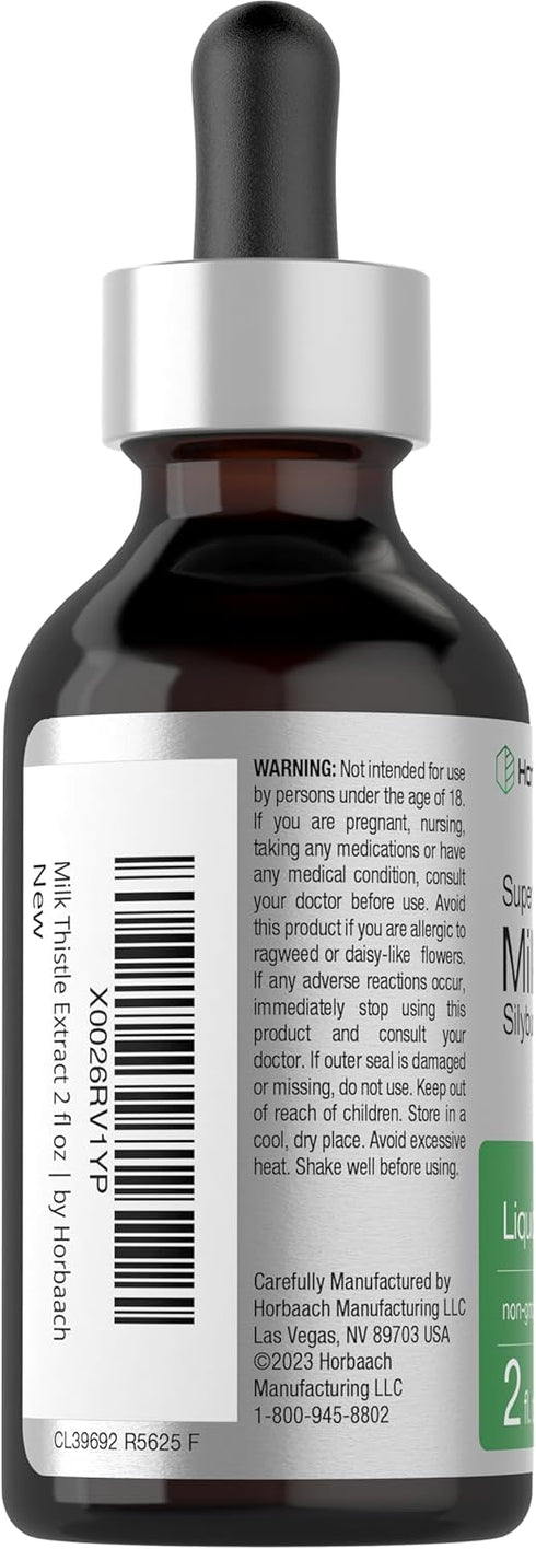 Horbaeach Milk Thistle Extract Liquid | 2 fl oz | Alcohol Free Vegetarian Non-GMO Gluten Free Supplement