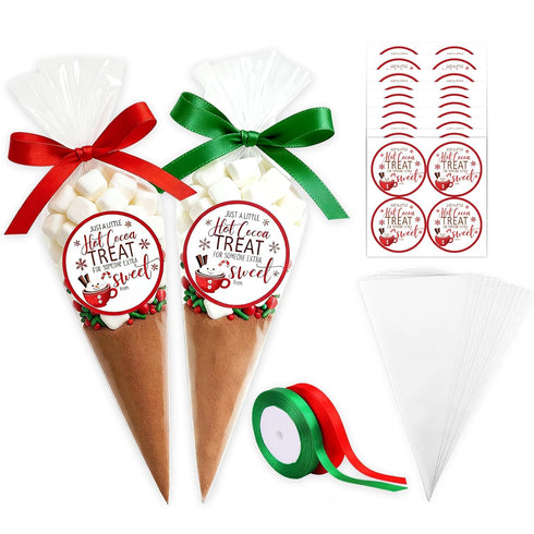 YIXAXKAO 50 Set Hot Chocolate Bar Accessories Cone Cellophane Bag Chocolate Marshmallow Bags