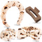 VELSCRUN 6 Pcs Brown Leopard Puffy Sponge Spa Headband Set - Hair Accessories for Washing Face and Makeup
