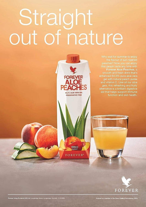 Immune 33.8 oz, 1 Pack Forever Living - Aloe Peaches, Pure Aloe with Real Peach Flavor, Supports Digestion and System