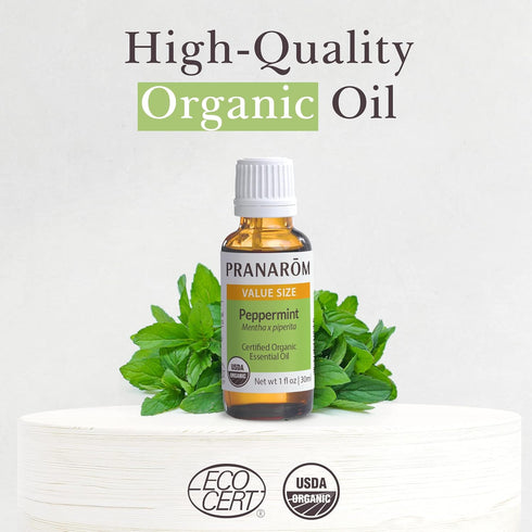 Pranarom USDA Organic Peppermint Essential Oil (30ml), 100% Pure for Aromatherapy, Diffuser & Massage