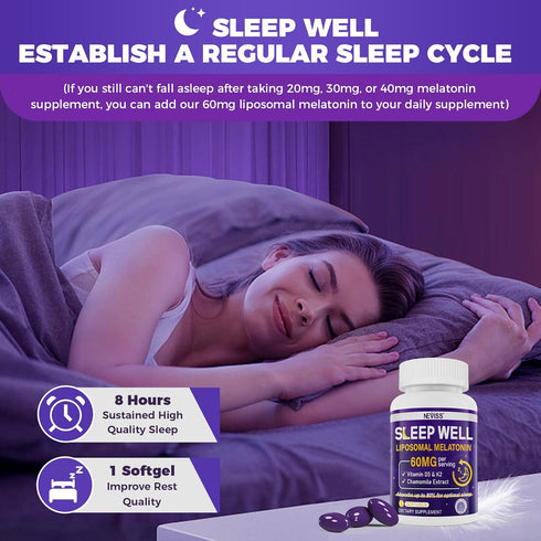 Melatonin 60mg for Adults High Dose, Supports Deep Sleep & Brain Cognition, Extra Strength Liposomal Melatonin