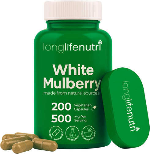 White Mulberry Leaf Extract 500mg - Sourced from Morus Alba Leaf, 200
