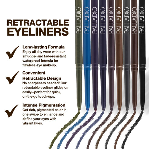 Palladio Retractable Waterproof Eyeliner, Eggplant - Creamy, Smudge Proof, Long Lasting
