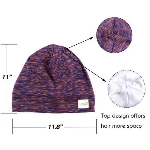 Silky Satin Lined Bonnet for Women, Adjustable Slouchy Beanie Sleep Cap for Long Curly Hair, Braids, Dreadlocks (Purple)