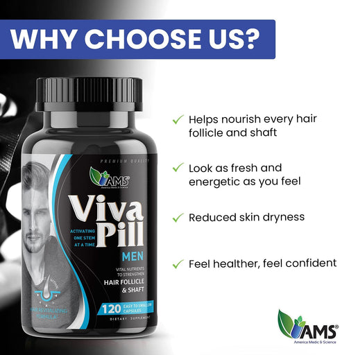 America Medic & Science VivaPill for Men - Vitamins for Hair, Skin, and Nails with Biotin, Collagen, and Keratin (120