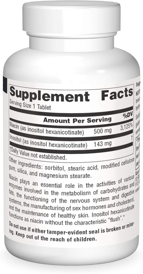 Source Naturals No-Flush Niacin, B-3 for Energy & Cardiovascular Health* 500 mg - 30 Tablets