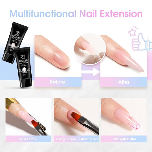 ROSALIND 2 PCS Soft Pink&White Poly Extension Gel for Nails, 30ml White & Light Pink Poly Builder Acrylic Nail Colors