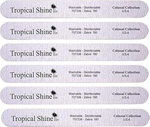 Tropical Shine Jumbo Zebra 180 Colossal Collection, 6 pcs Nail Files, Medium (180) Grit Set